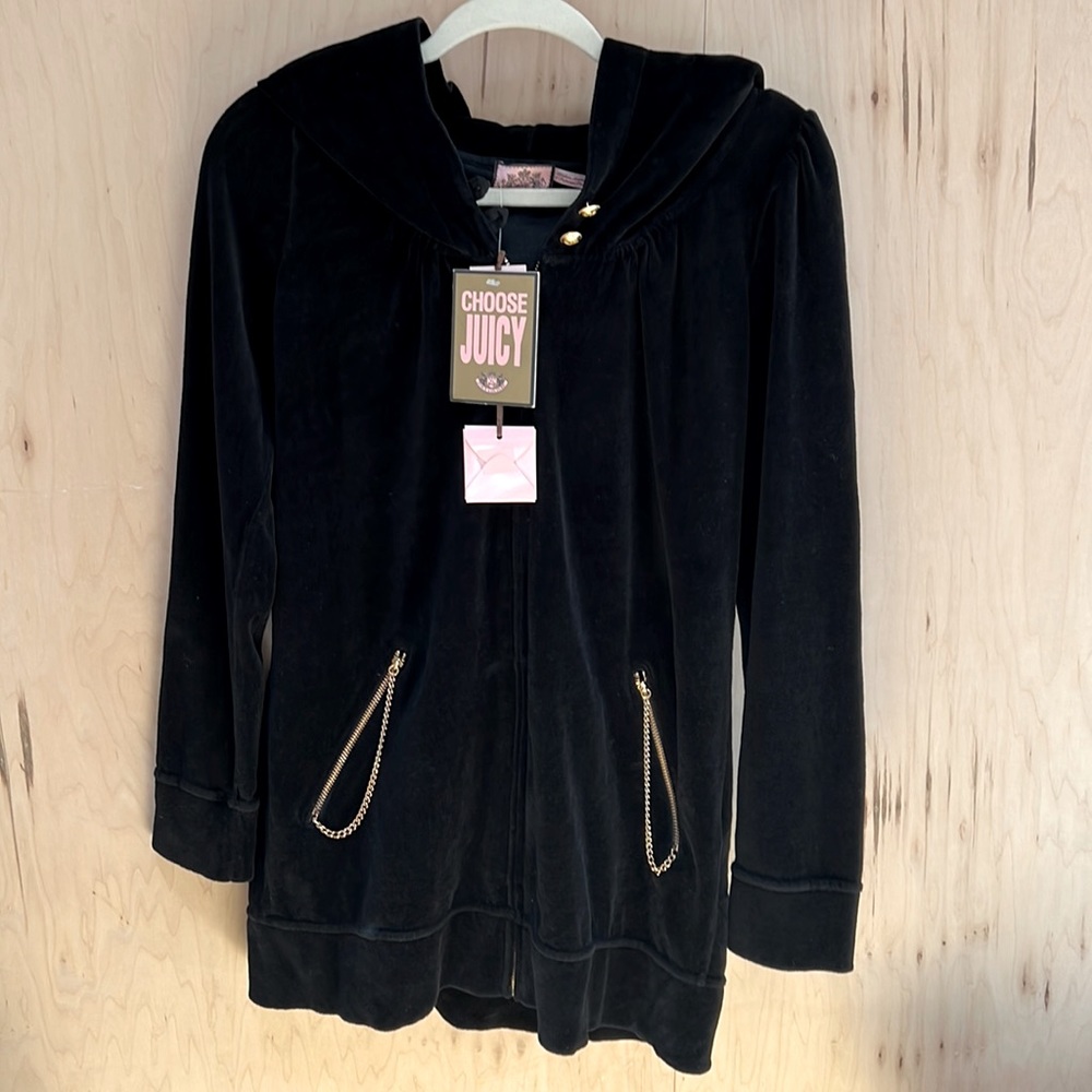 NWT Juicy Couture black velour hooded jacket tracksuit size L